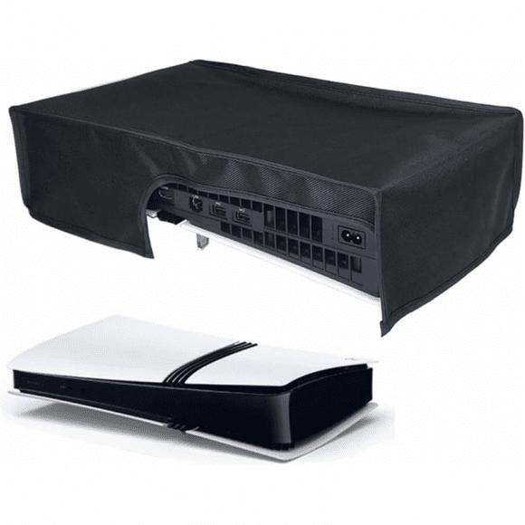 Funda protectora anti-polvo para PS5 Pro, modo horizontal para Disc & Digital Console, tela Oxford antiarañazos impermeable fácil acceso al puerto del cable - con ribetes negros