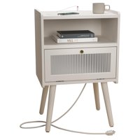 Mesita De Noche Soowery Mid Century Modern Con Estación De Carga