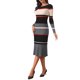 thumbnail image 4 of INSPIRE CHIC Vestido de Punto a Rayas para Mujer de Manga Larga Casual de Trabajo Ajustado L Caramelo Gris, 4 of 5
