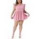thumbnail image 2 of Agnes Orinda Blusas Texturizadas de Talla Grande para Mujer con Escote en V y Mangas Cortas con Volantes, Camisa Casual de Verano 4X Rosa, 2 of 6