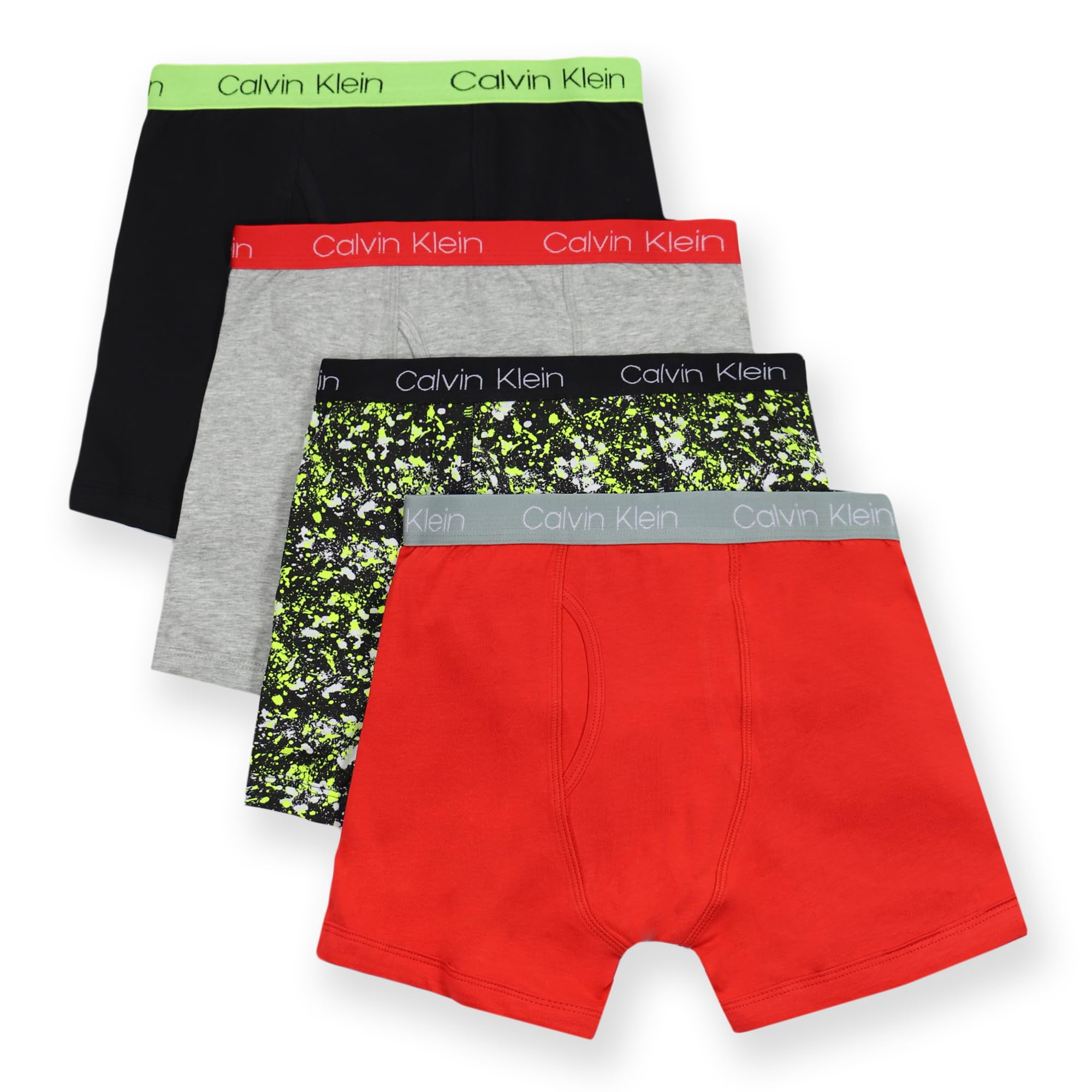 Calvin Klein - Calzoncillos Tipo Bóxer Para Niños 4 Unidades Algodón Negro Gris Rojo