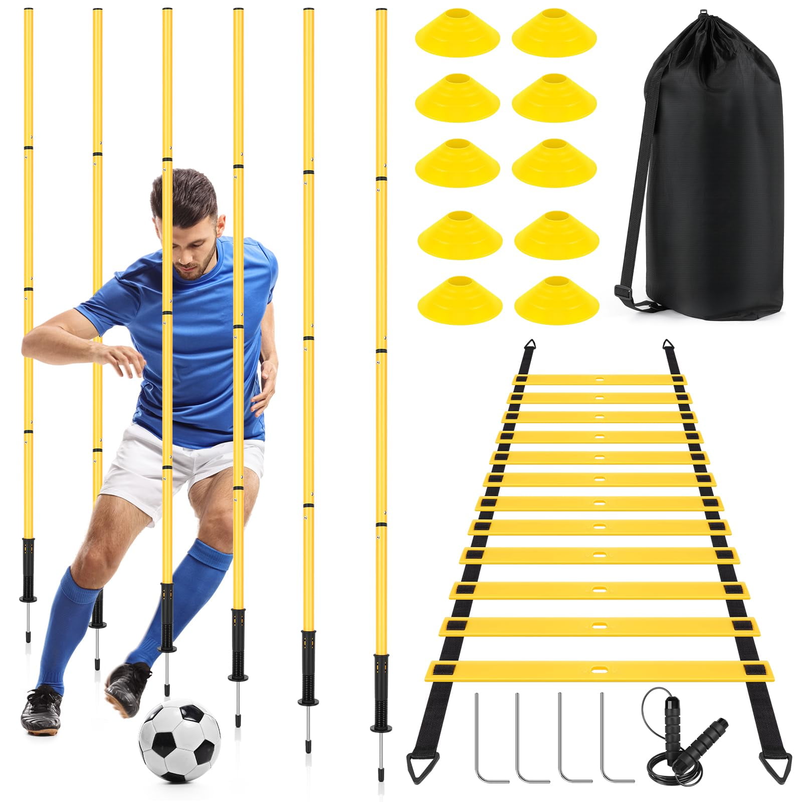 Smtpdt - Set De Entrenamiento De Agilidad Para Fútbol Con Bastones, Escalera, Conos Y Cuerda