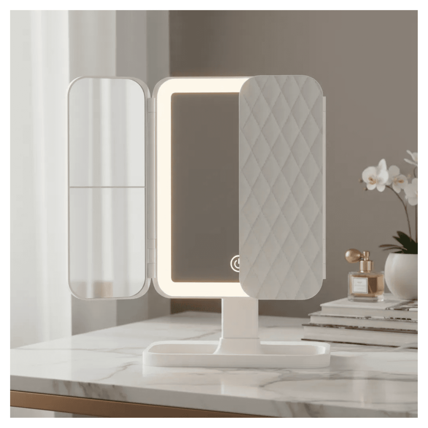Genérico - Espejo De Maquillaje Triple Plegable Con Luz Led Y Aumento M Blanco