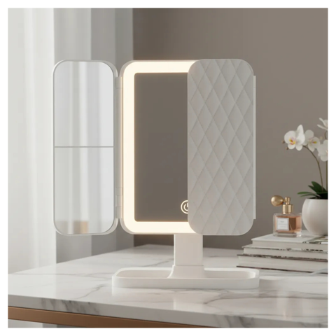 Genérico - Espejo De Maquillaje Triple Plegable Con Luz Led Y Aumento M Blanco
