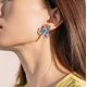 thumbnail image 5 of Aretes Elegantes de Flores para Mujer, Aretes de Botón Azules de Plata Esterlina, Delicados Aretes de Diamante Azul Simulado con CZ para Mujer, Aretes de Novia de Corte Mixto, Aretes de Boda, 5 of 5