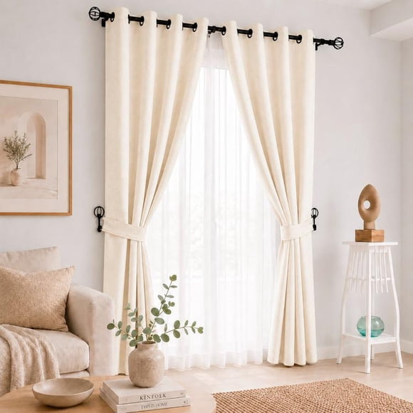 Set de Cortinas Rústica Con Argollas 8 Piezas Crudo