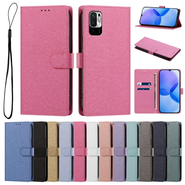 Cartera para Xiaomi Poco M3 Pro 5G con Soporte y Correa, Rojo Rosa