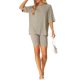 thumbnail image 2 of INSPIRE CHIC Conjunto de chándal de punto acanalado suave para mujer, camiseta de manga corta, pantalones cortos, ropa de estar en casa, ropa de dormir XL Caqui, 2 of 6