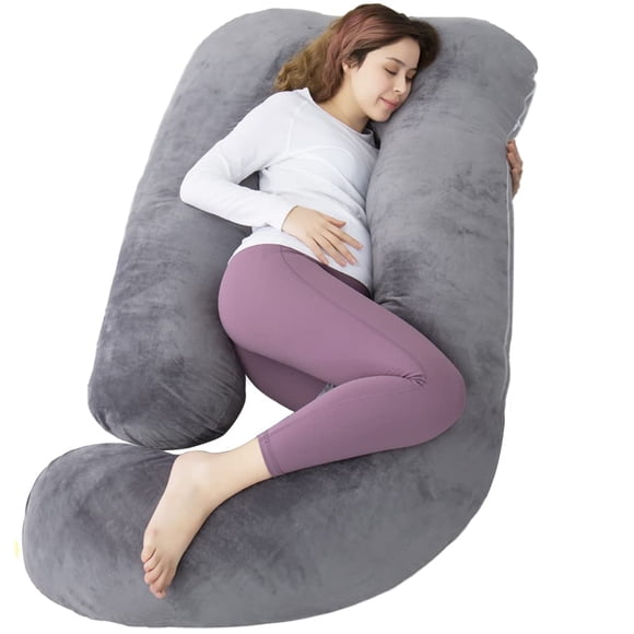 Almohada de embarazo AMCATON en forma de U de 150 cm con funda de terciopelo