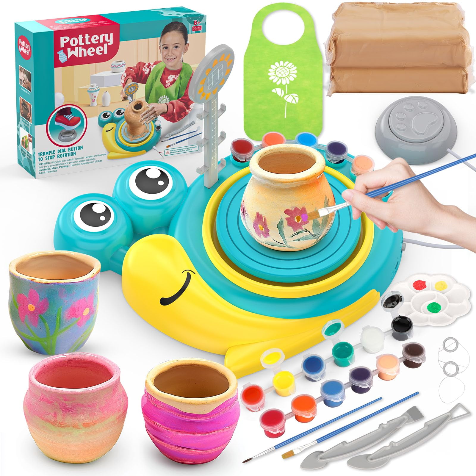 Torno De Cerámica Aujazyble Para Niños: Kit Completo De Materiales De Arte Y Manualidades