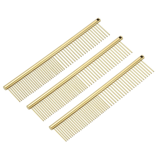 Uxcell Peine para Perros y Gatos, Peines para Mascotas con Dientes de Acero Inoxidable y Puntas Redondeadas para Nudos, Enredos, Pelo Largo y Rizado, Chapado en Oro 6.5 IN