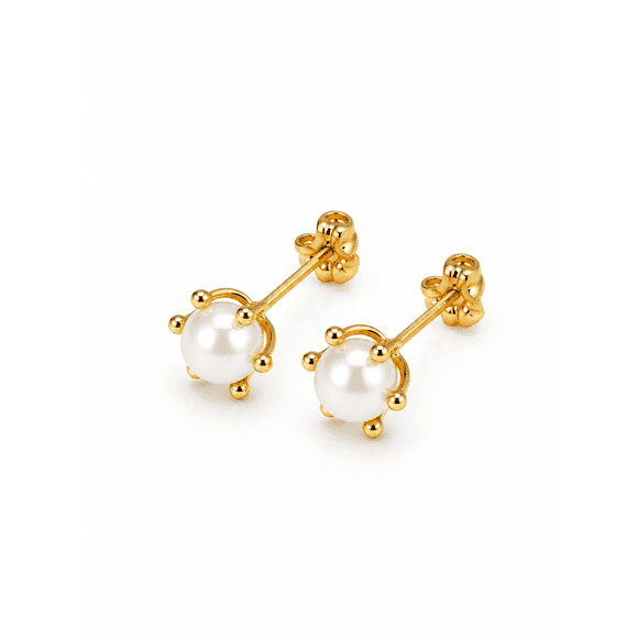 Aros Perla Cultivada Pistilo 6mm N4 Oro 18k 2.50gr Mujer Dorado