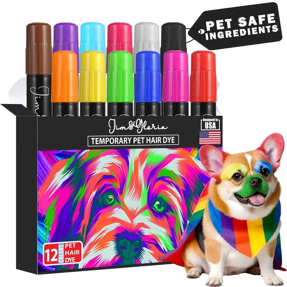 Marcadores de tintura para pelo de perro Jim&Gloria, 12 colores seguros para mascotas