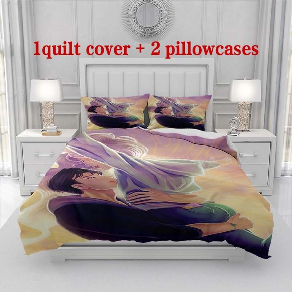 3pcs The Witch Hunters Fly Freely and Embrace Each Other Affectionately Themed Printed Bedding Set Soft Duvet Cover and Two Pillowcases
