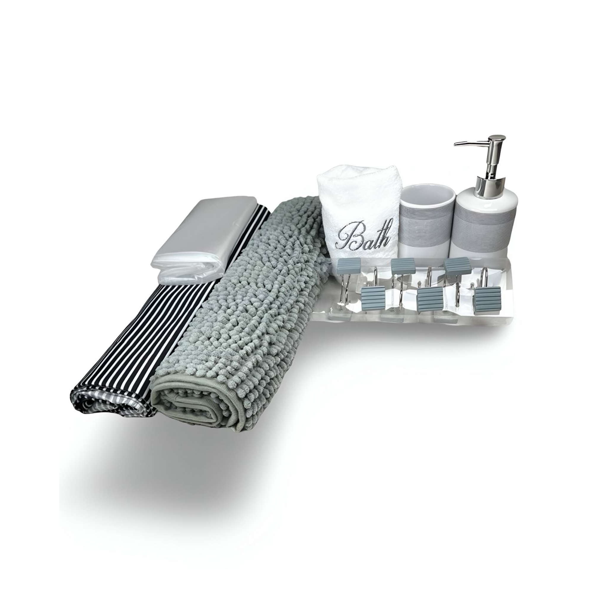 Juego De Baño 18 Piezas Cortina, Alfombra Y Mas Doral