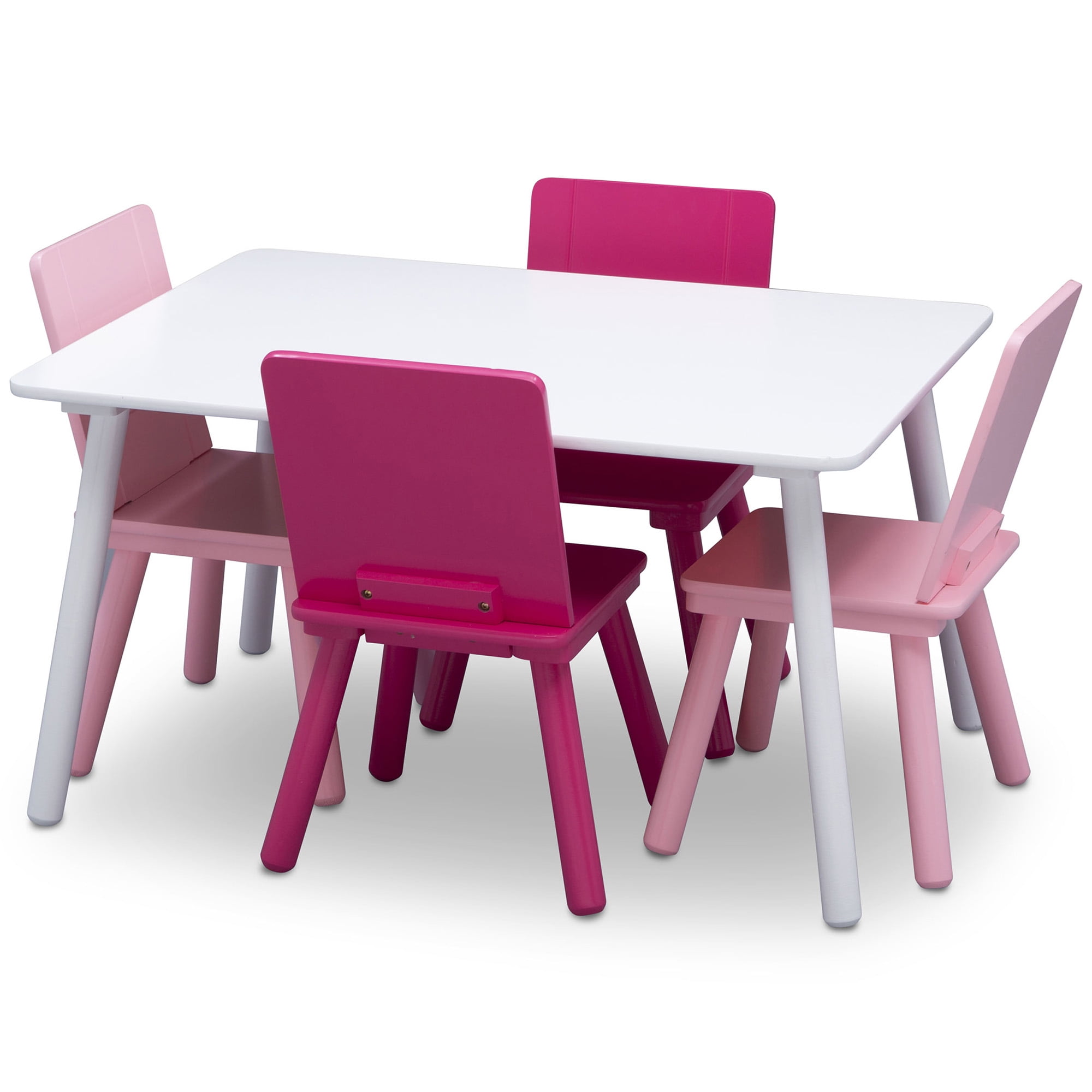 Juego De Mesa Y 4 Sillas Infantil Blanco Rosa Y Fuccia Delta Children