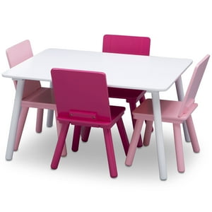 Juego De Mesa Y 4 Sillas Infantil Blanco Rosa Y Fuccia Delta Children