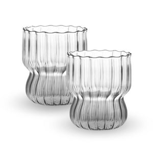 Santú Home & Deco - Set 2 Vasos Vidrio Ancho Lineas Vertical 250Ml Bebidas Y Cafe