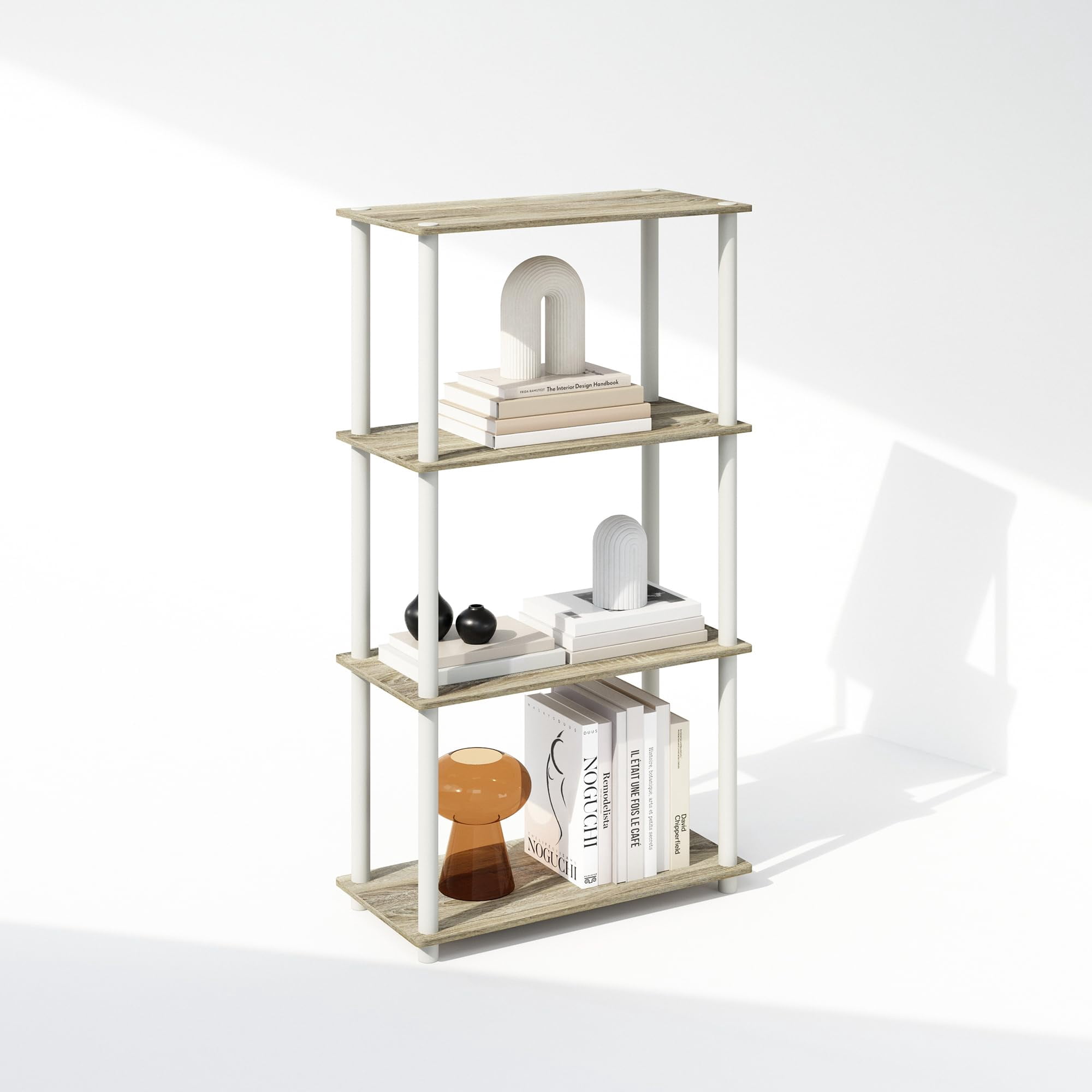 Librería Bookshelf Furinno Turn-n-tube De 4 Niveles, Roble Sonoma Y Blanco