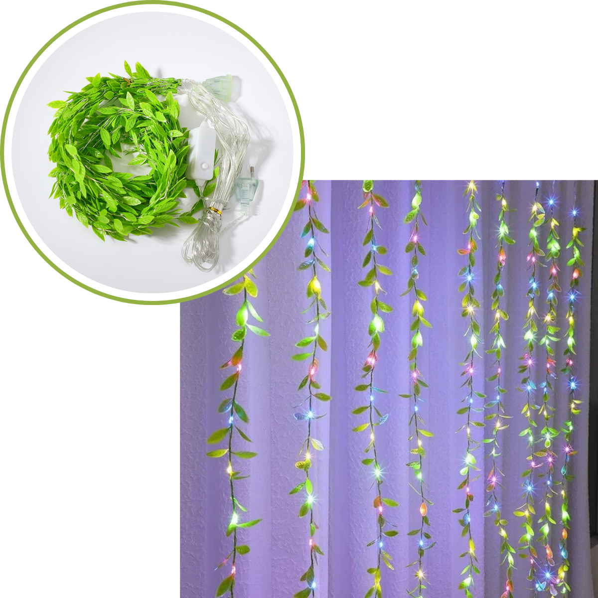 Genérica - Luz Luces Navidad Cascada Multicolor Diseño Hojas 3mx1m