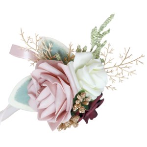 Magideal - Ramilletes De Muñeca Ramilletes Florales De Hombro Para Boda, Ramilletes De Borgoña Con Y Clips Para Boda Madre De Y , Blanco A-Blanco-Muñequera