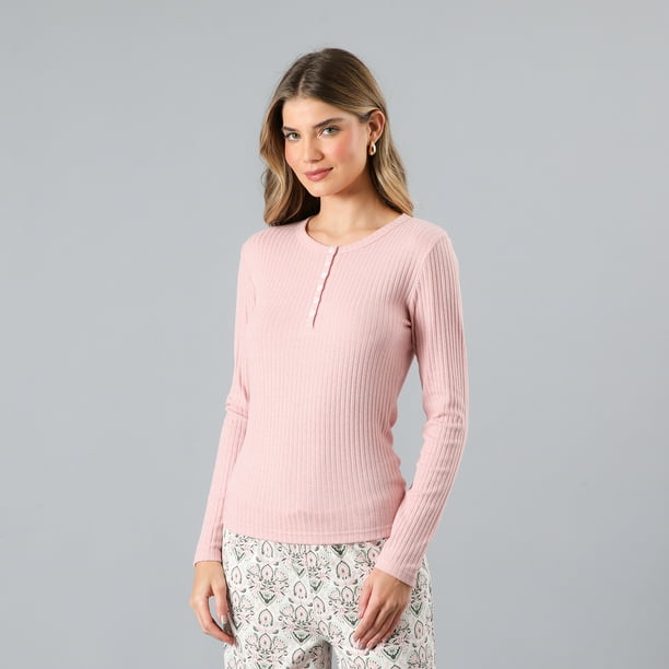 Pijama Polera Rib Con Pata Y Broche Flores Mujer 33780-237