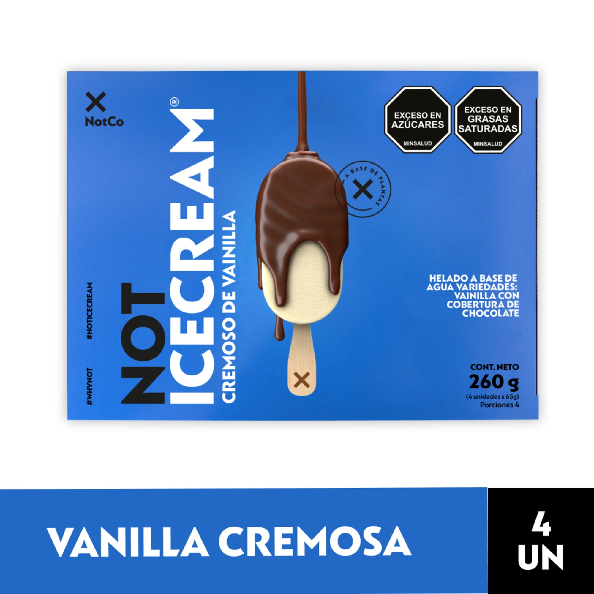 Helado Vegetal Noticecream Paleta Vainilla Con Cobertura De Chocolate 260 g NotCo