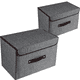 thumbnail image 1 of Juego de 2 cajas de almacenamiento grandes con tapas y asas, contenedores organizadores plegables para ropa de cama, cestas, cubos con divisor extraíble para el hogar, dormitorio, armario, oficina., 1 of 8