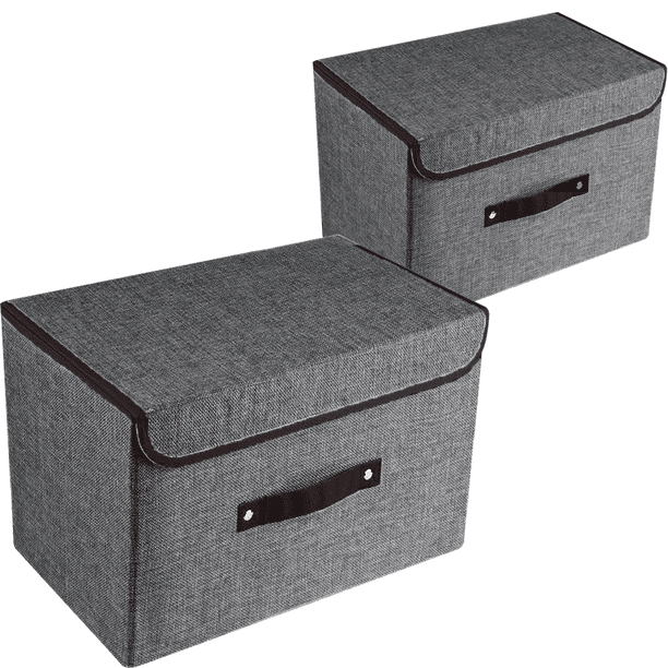 Juego de 2 cajas de almacenamiento grandes con tapas y asas, contenedores organizadores plegables para ropa de cama, cestas, cubos con divisor extraíble para el hogar, dormitorio, armario, oficina.