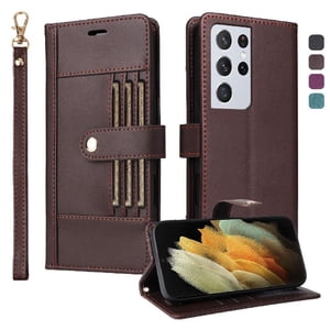 Foxdock Funda Tipo Cartera Para Samsung Galaxy S21 Ultra – Cubierta De Cuero Pu Con Múltiples Ranuras, Bolsillo Para Efectivo Y Correa De Muñeca