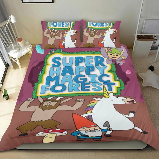Bosque Mágico Súper Feliz Conjunto de sábanas temático, trío de piezas, cómodo y amigable con la piel, diseño único, regalo de decoración para el hogar para familiares, amigos y fans,135cm *200cm