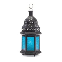 Farol Koehler 37438, Estilo Marroquí, Cristal Azul, 26 Cm
