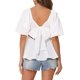 thumbnail image 3 of INSPIRA CHIC Lazo de mariposa en la espalda para blusa casual de cuello cuadrado con mangas abullonadas para mujer L Blanco, 3 of 6