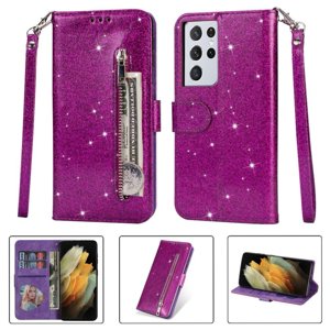 Funda Para Foxdock Elegante Funda Samsung Galaxy S21 Ultra 5G Glitter Con Cremallera-Ideal Para El Uso Diario