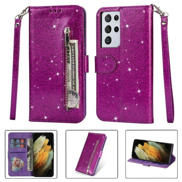 Funda para FOXDOCK Elegante funda Samsung Galaxy S21 Ultra 5G Glitter con cremallera-Ideal para el uso diario