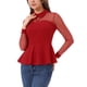 thumbnail image 4 of INSPIRE CHIC Blusa de Mujer de Malla Transparente con Peplum, Manga Larga, Cuello con Abertura, Dobladillo con Volantes y Cuello Vuelto XS Rojo, 4 of 6