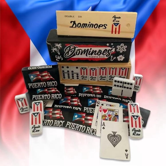 Set de dominó y cartas PRK 14 con diseño de la bandera de Puerto Rico