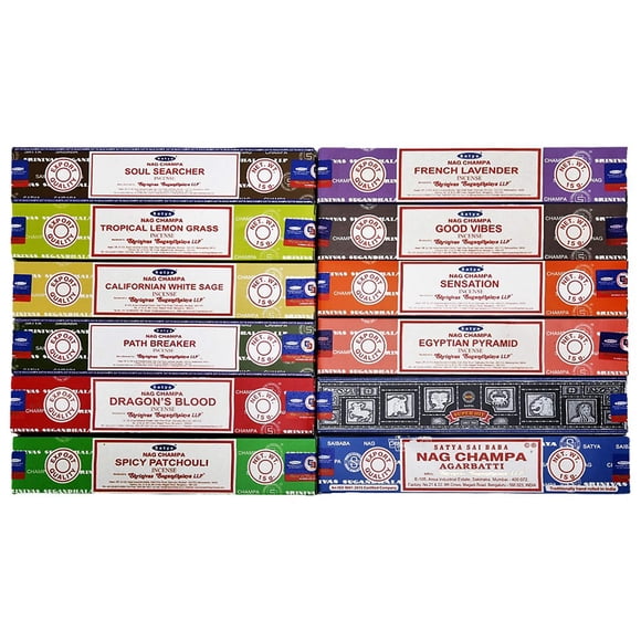 Inciensos Satya Nag Champa, 12 paquetes surtidos de 15 g x 12 paquetes