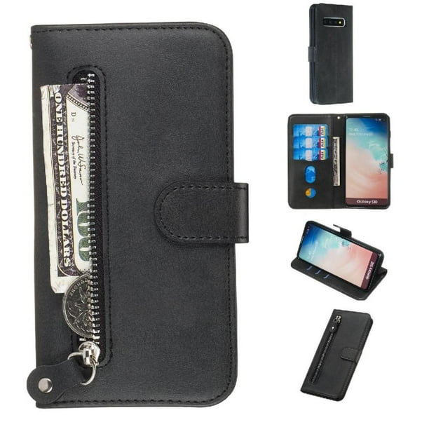 Funda con Cremallera para Samsung Galaxy S10, Carcasa Cartera de Cuero PU con Soporte y Tarjetero