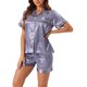 thumbnail image 4 of INSPIRE CHIC Conjunto de Pijama de Manga Corta para Mujer con Ribete en Contraste Regreso a Clases Conjunto de Pijama de Cuello con Botones Suaves para Primavera Verano M Lila Claro, 4 of 5