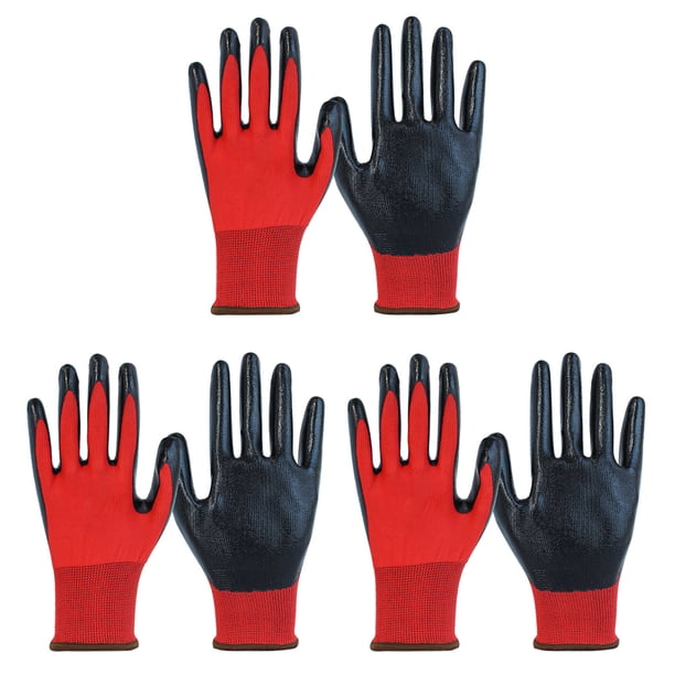 3 pares de guantes de trabajo de seguridad, guantes de jardinería, guantes protectores transpirables de goma.