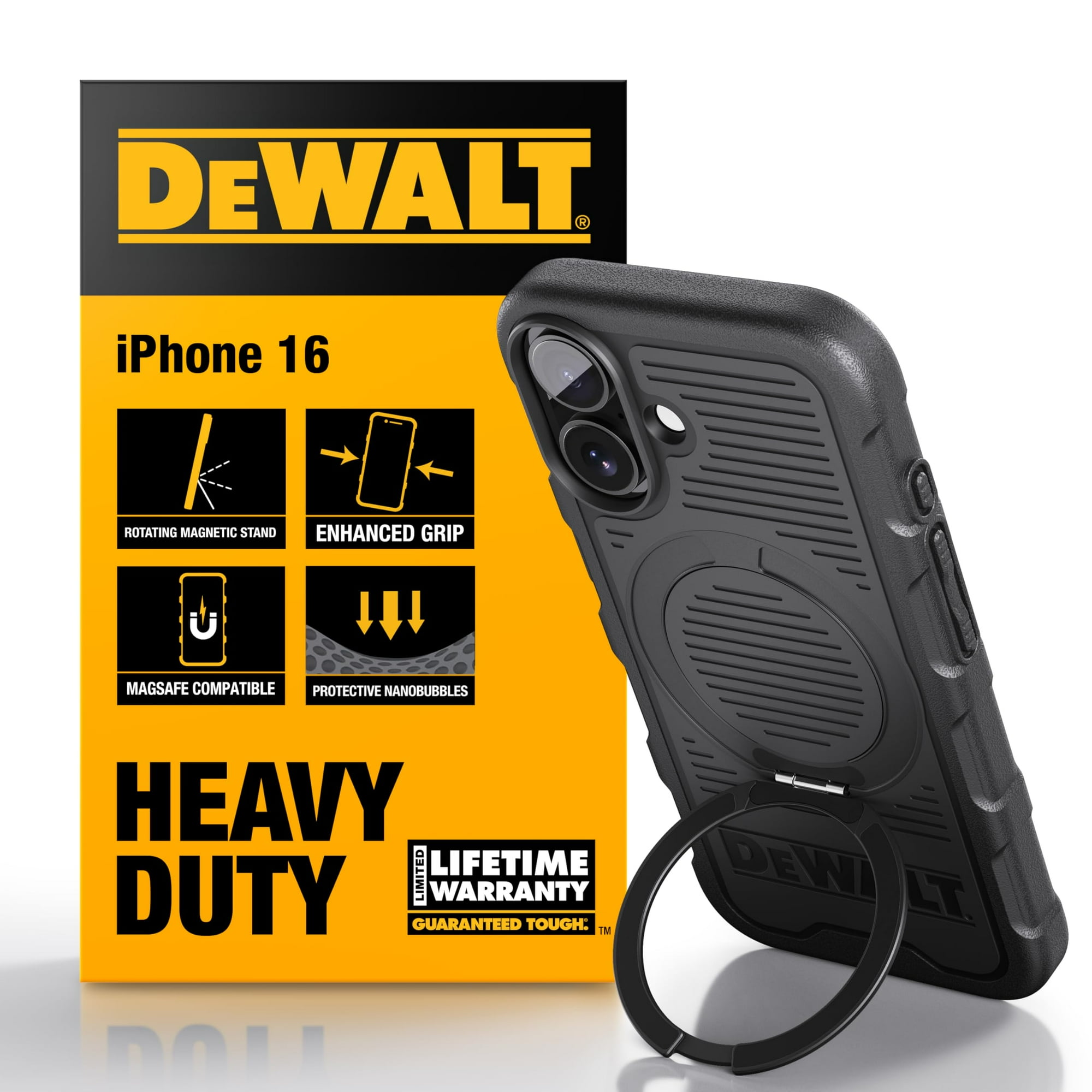 Funda De Teléfono Dewalt Con Anillo Magnético Giratorio 360° Para Iphone 16