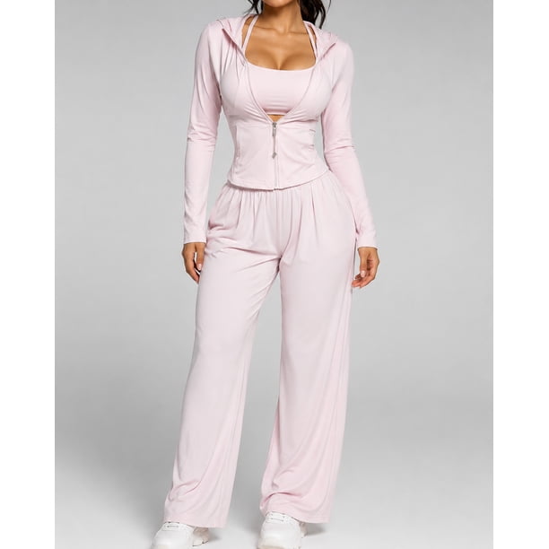Conjunto Deportivo Mujer 3 Piezas Peto Chaqueta Y Palazzo