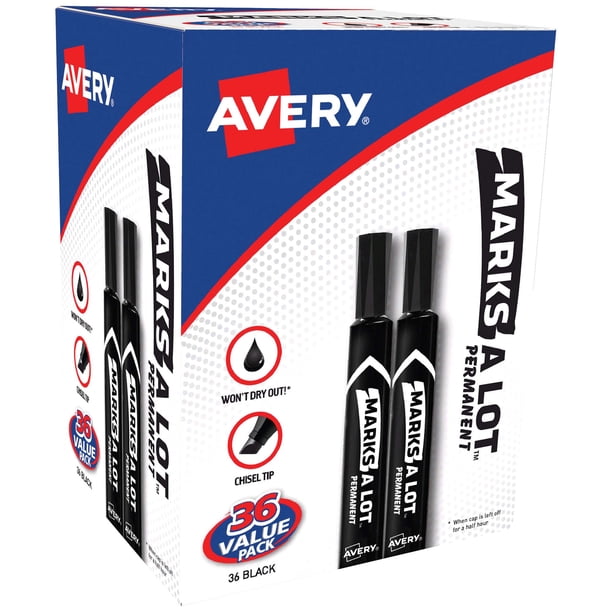 Rotuladores permanentes Avery Marks-A-Lot con punta cincelada, color negro, 36 unidades