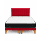 thumbnail image 1 of Cama King Roja con Colchón y Respaldo Lineal en Felpa, 1 of 3