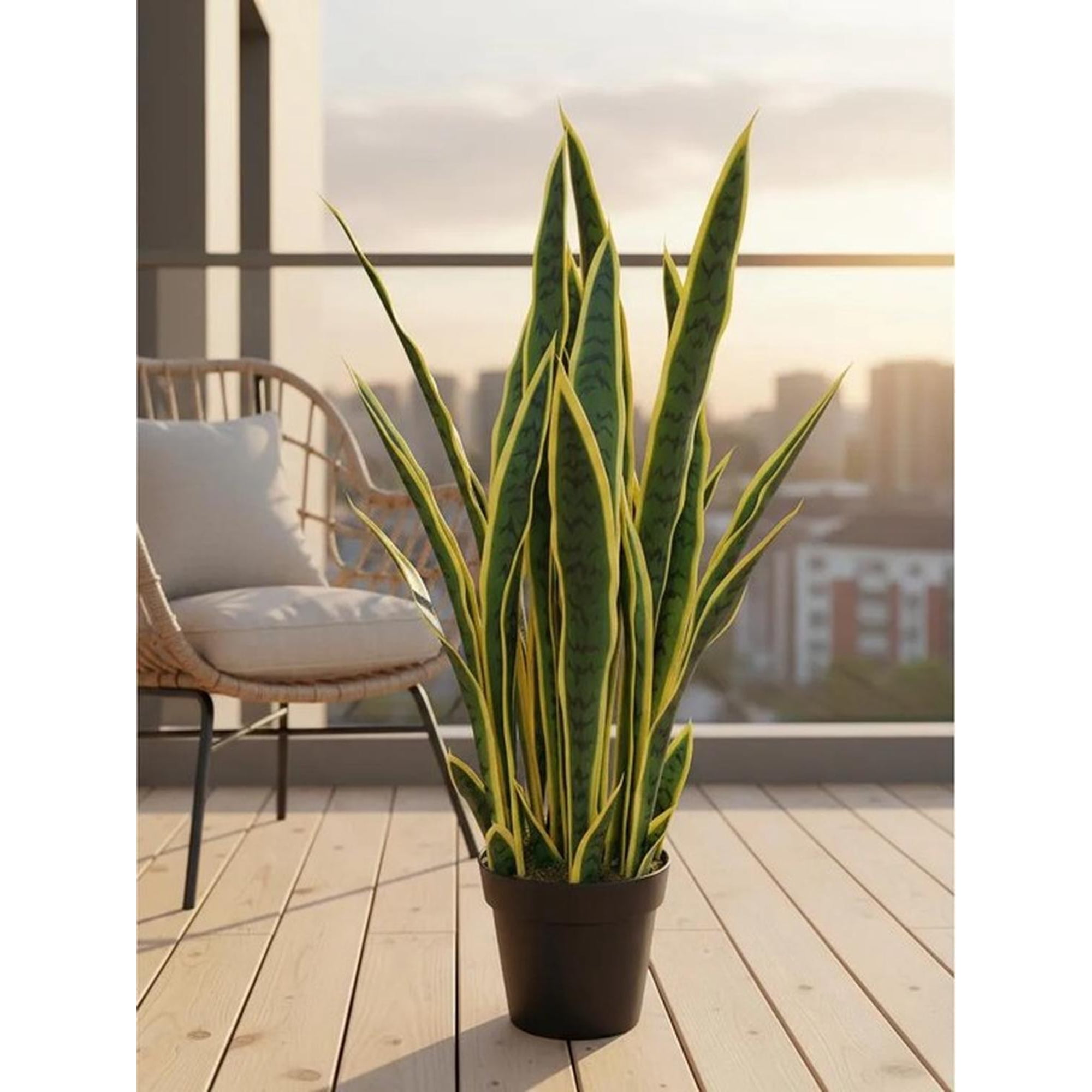 Arbusto Real - Decoracion Interior Planta Artificial Lengua De Suegra Sansevieria Verde Mediano