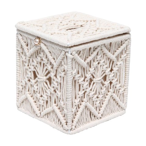 Bothyi - Cubierta De Caja De Pañuelos Soporte De Pañuelos De Macramé Decoración Blanca Para Sala De Estar
