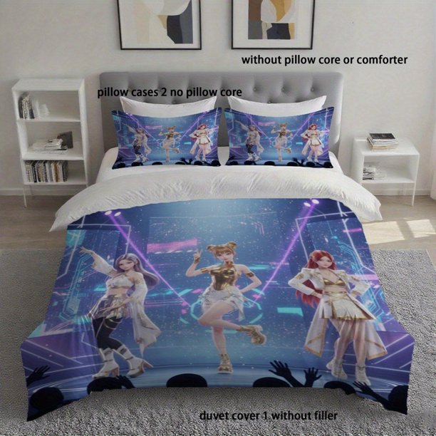 3pcs Anime-Themed Bedding Set - Vibrant Character Print Duvet Cover & Pillowcases Low-Sensitive Hypoallergenic Fabric
