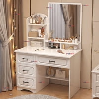 Line - Tocador De Lujo Espejo Con Luz Integrada 4 Cajones Mdf Blanco 137X80X48Cm