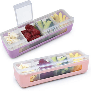 Melii - Pack De 2 Contenedores De 4 Compartimientos Rosado Y Morado